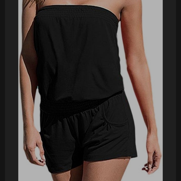 Pants - Black strapless romper